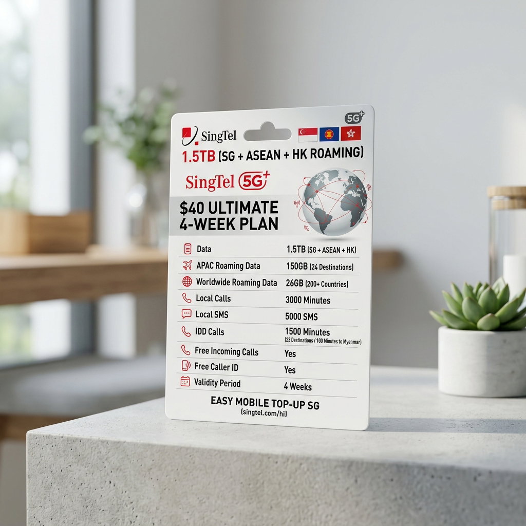 SingTel 5G+ $40 1.5TB (SG + ASEAN + HK Roaming) Ultimate 4-Week Plan