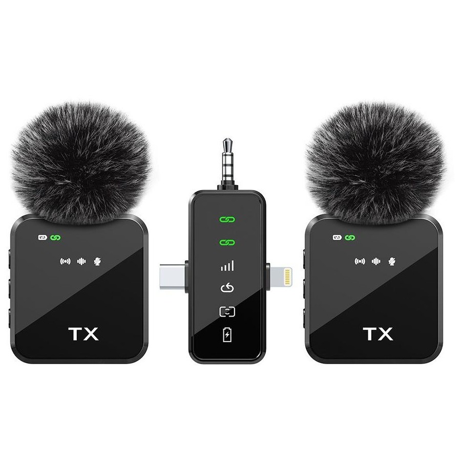 Microphone sans fil 3 en 1 pour iPhone et Android, microphone cravate avec réduction de bruit, portée de 100 m, mini-microphone à pince pour enregistrement vidéo, interviews, vlogs (A)