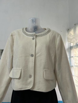 Cream Pearl-Detail Jacket