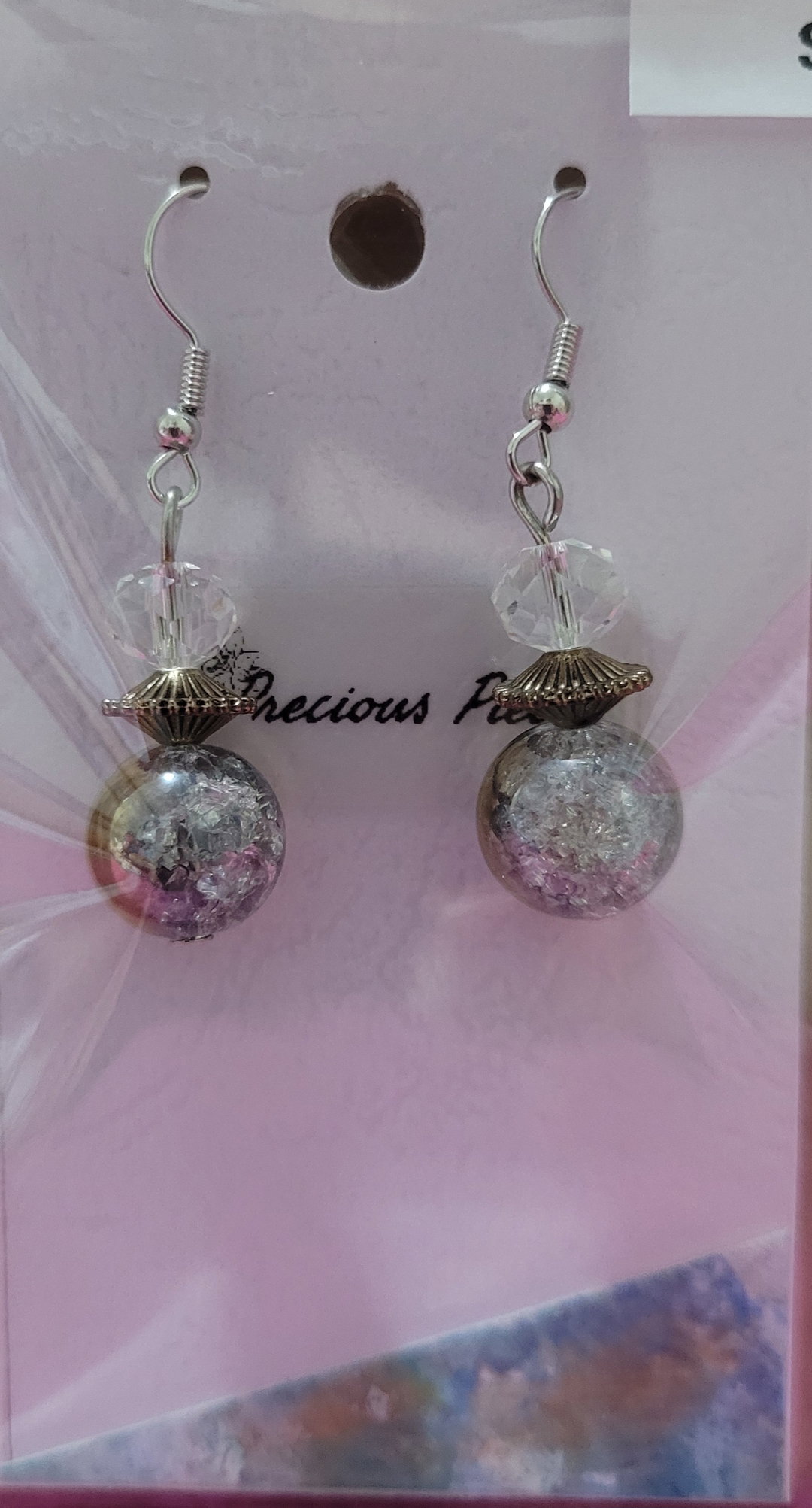 Gold and silver glass bead earrings 