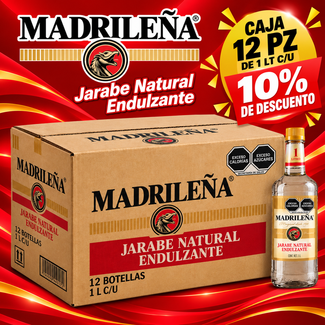 X CAJA DE JARABE NATURAL LA MADRILEÑA 1 L CON 12 PZ