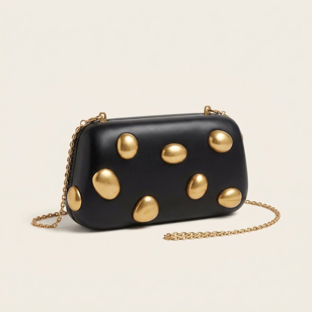 Glitz Black Gold-Studded Mini Clutch
