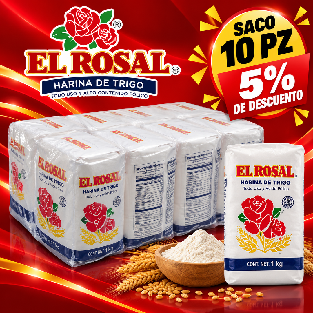 X SACO DE HARINA DE TRIGO EL ROSAL 1 KG CON 10 PZ