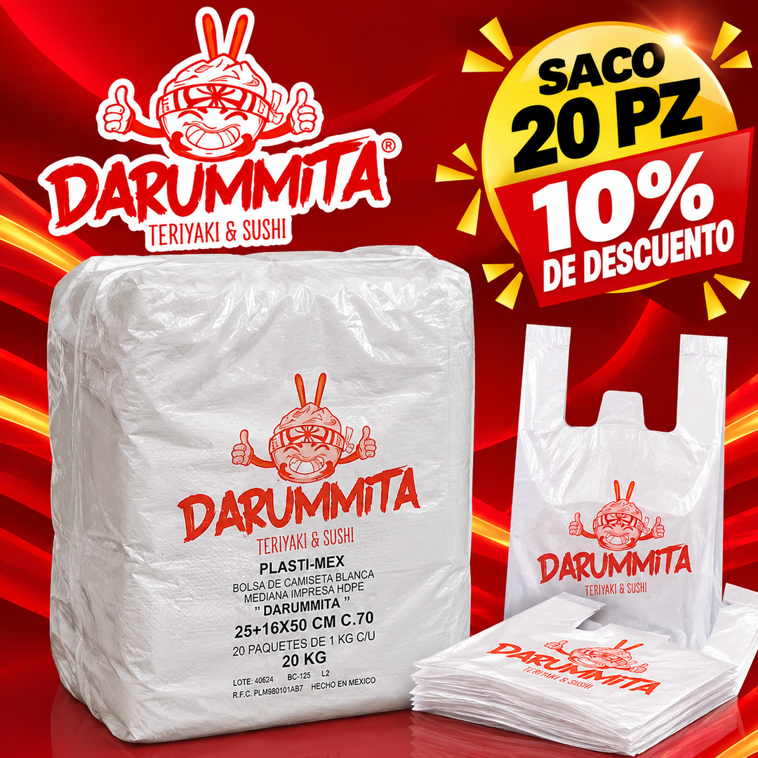 SACO DE BOLSA  CAMISETA LOGO DARUMMITA CON 20 PAQ
