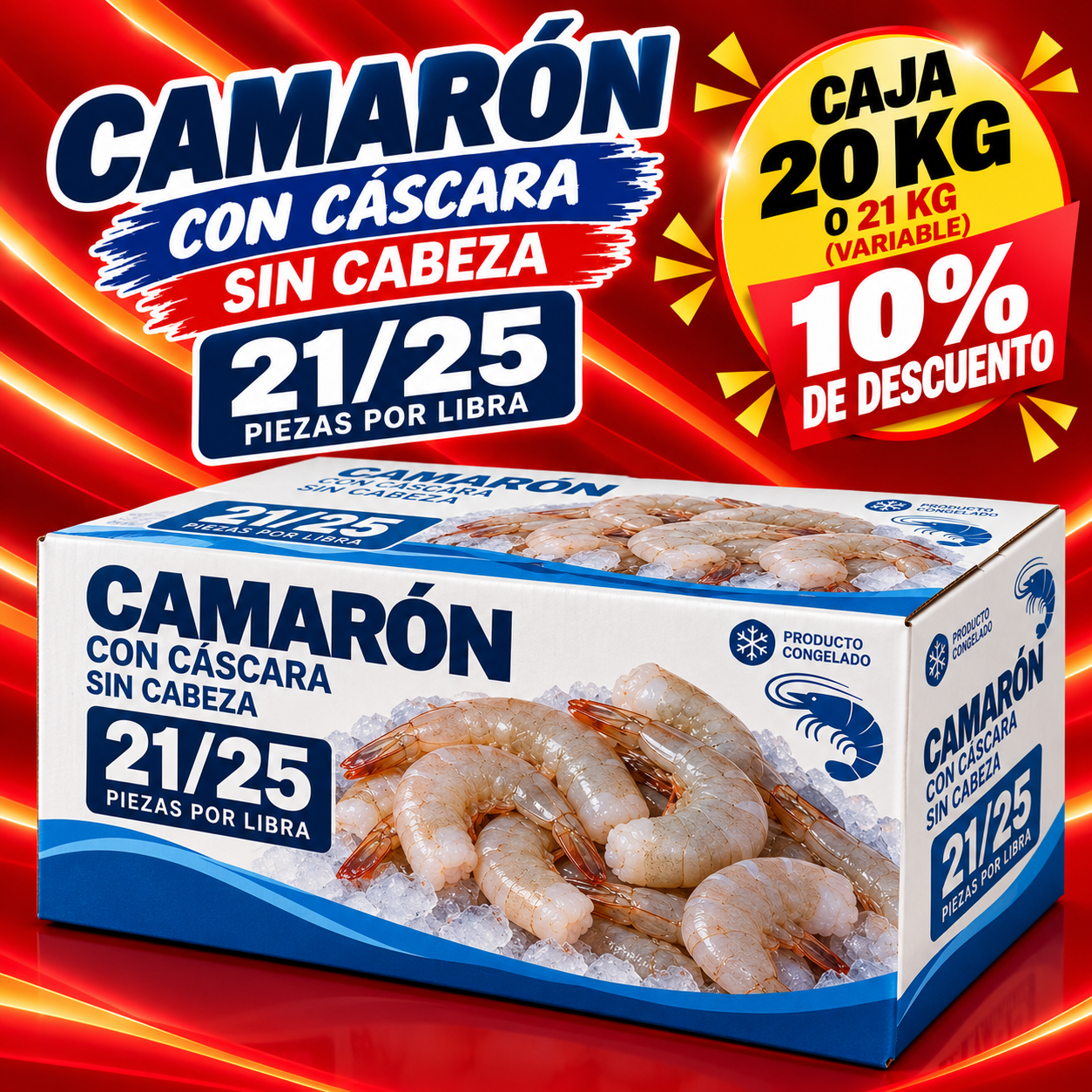 X CAJA DE CAMARON GRANDE (21/25) KG VARIABLE (20,22 o 24 KG)