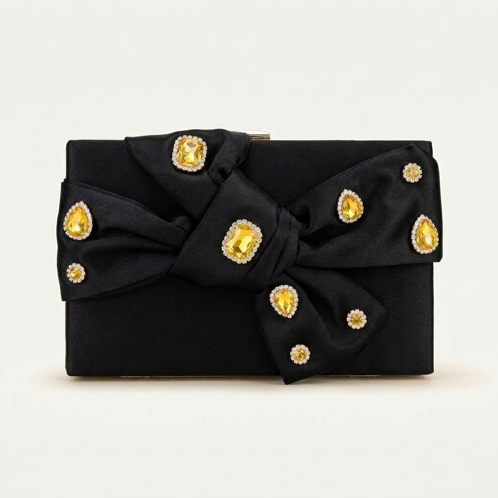 Glitz black Crystal Bow Clutch - Black