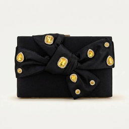 Glitz black Crystal Bow Clutch - Black