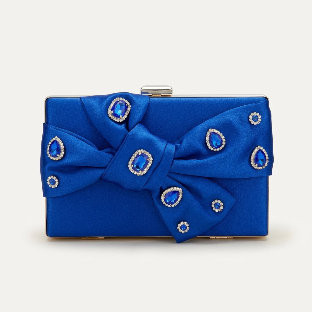 Glitz Crystal Bow Clutch - Royal Blue
