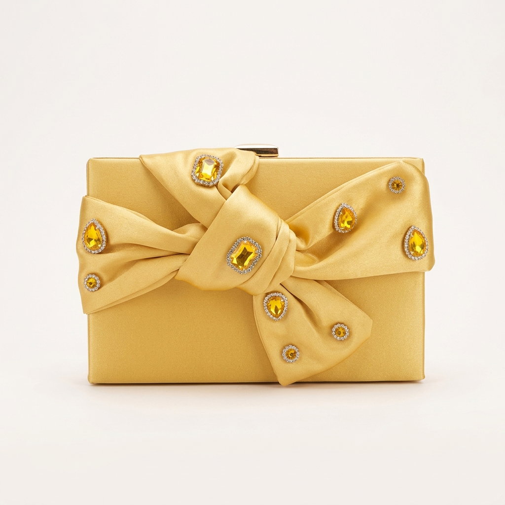Glitz Crystal Bow Clutch - Gold
