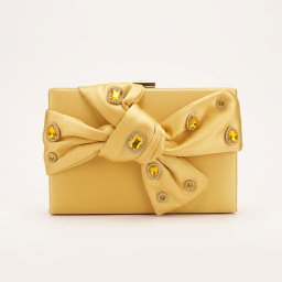 Glitz Crystal Bow Clutch - Gold