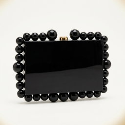 Glitz Beaded Frame Clutch - Black