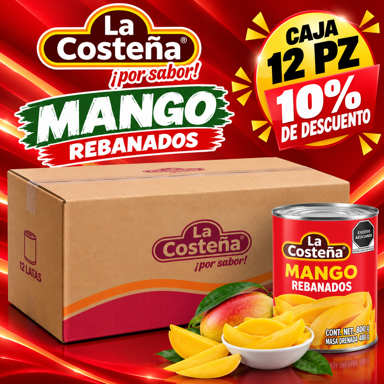X CAJA DE LATA DE MANGO REBANADOS LA COSTEÑA 12 PZ 800GR  C/U._0