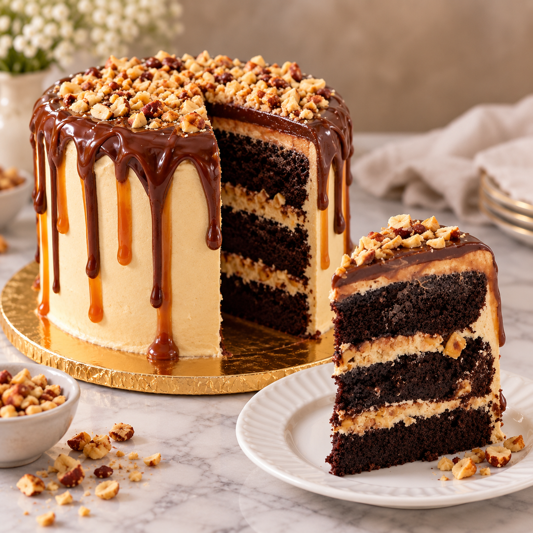 Sinful Snickers Cake- aprox 20 serv