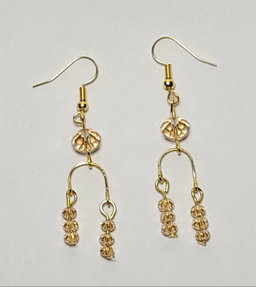 Stainless steel gold earrings with two drop glass beads 
