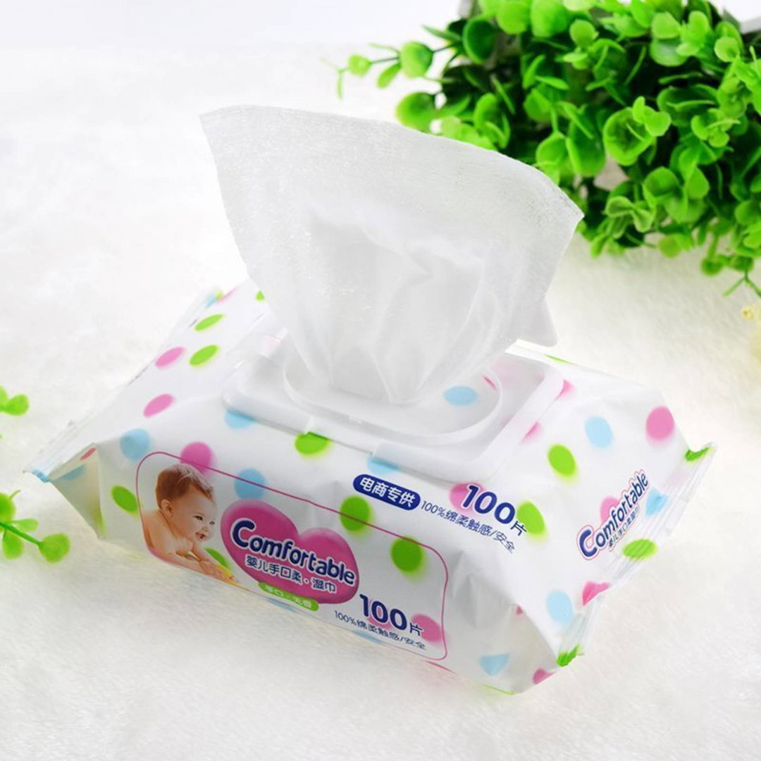 Alcohol-free and fragrance-free purified water baby wipes (for hands and mouth), 100-count pack with lid