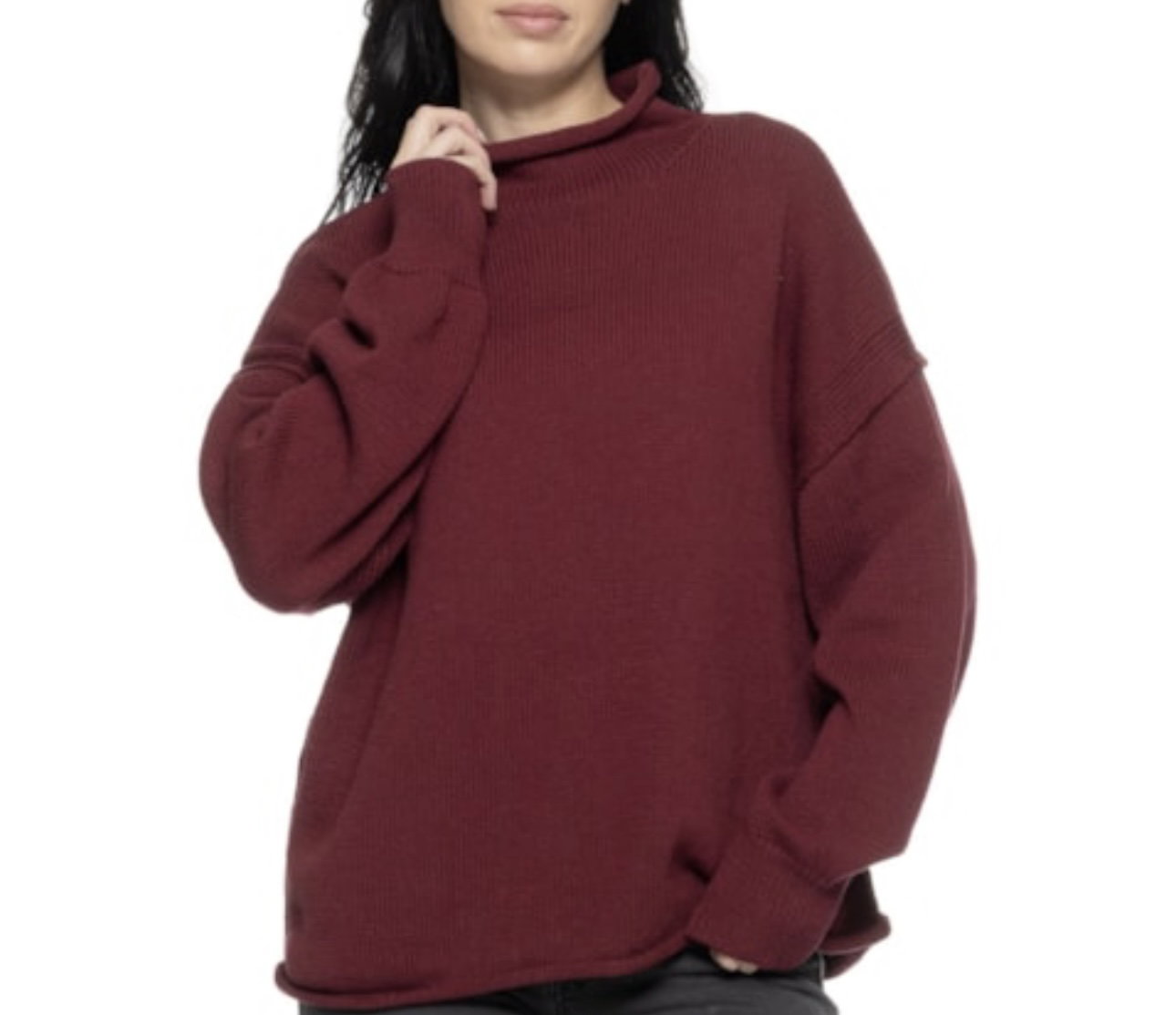 Free People Burgundy Torres Roll Neck Sweater_1