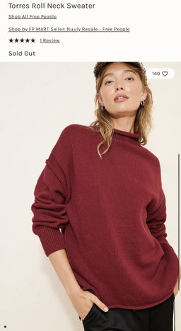 Free People Burgundy Torres Roll Neck Sweater