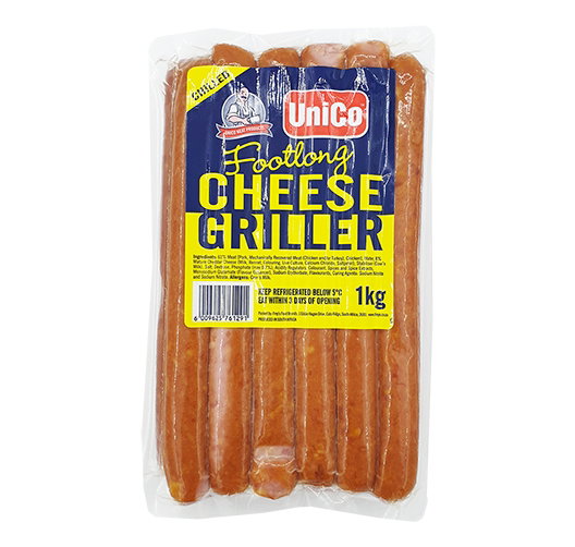 UNICO FOOTLONG CHEESE GRILLERS 1KG Code: UGRILU <<< Econo Foods >>>
