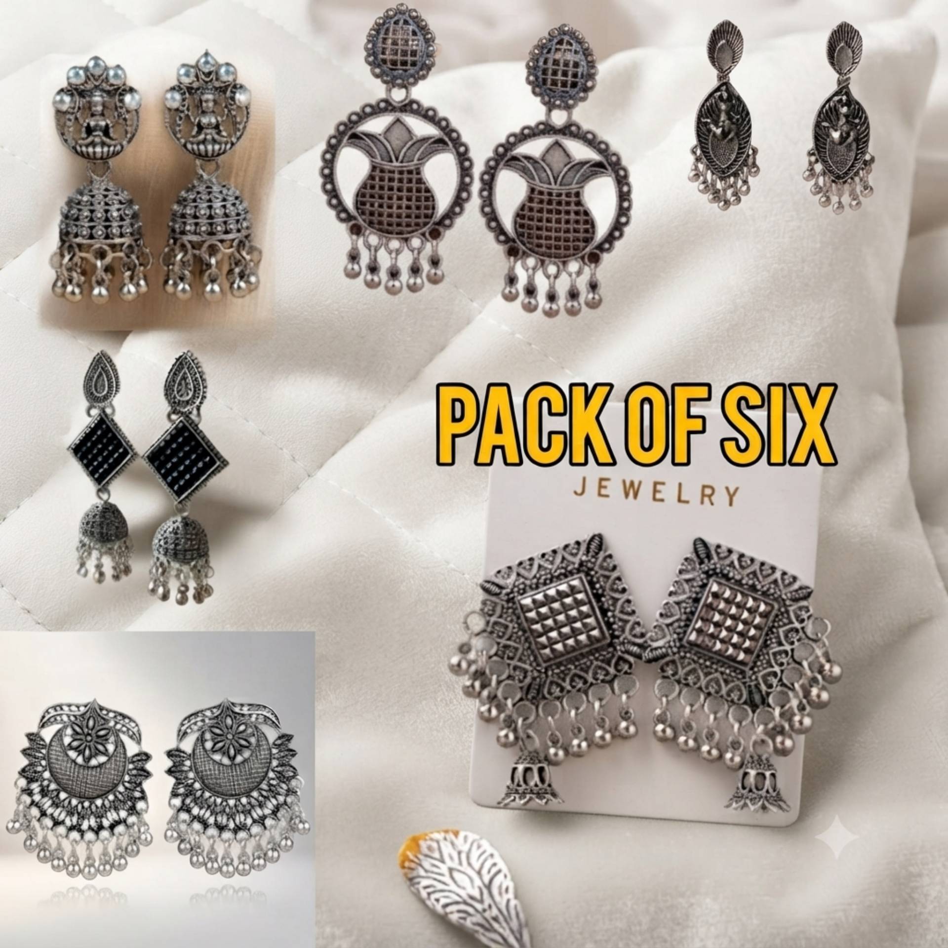 Trendy Oxidized Silver Jhumka & Stud Earrings Combo Set - Pack of 6For Women And Girl_0