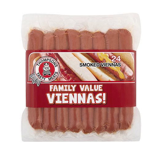 THOMPSONS SMOKED VIENNAS 1KG Code: VBS61U <<< Econo Foods >>>