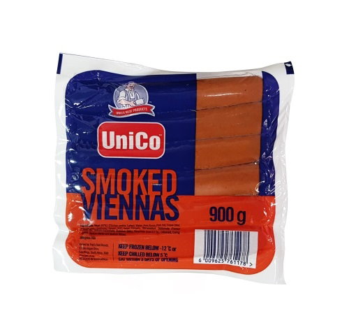 UNICO SMOKED VIENNAS 900G Code: UVSU <<< Econo Foods >>>