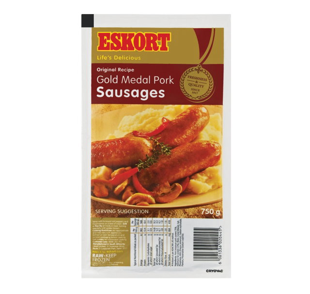 ESKORT GOLD MEDAL PORK SAUSAGES 750G Code: ESKGOLD-U <<< Econo Foods >>>