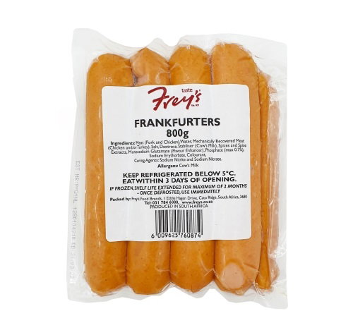 FREYS SHORT FRANKFURTERS 800G Code: FSU <<< Econo Foods >>>