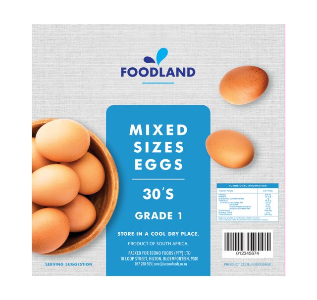 EGGS MIXED L/XL FOODLAND 2.5 DOZ (30) <<< Econo Foods >>>