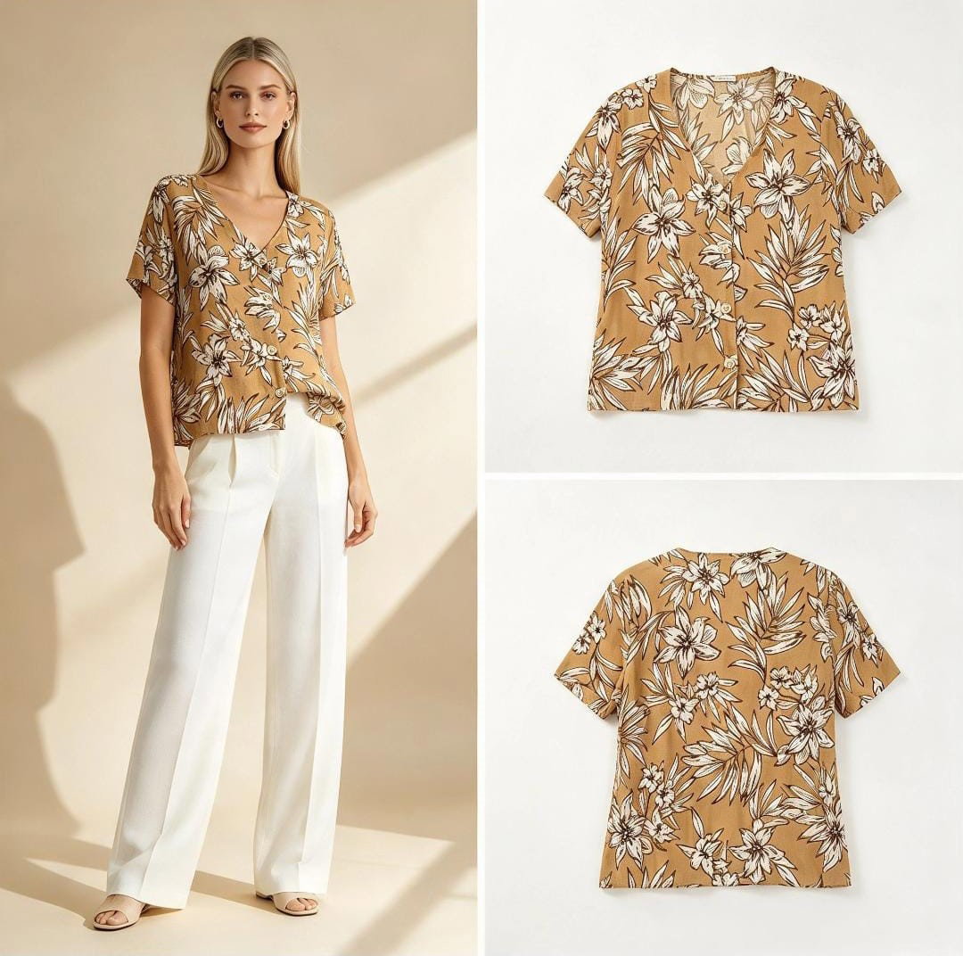 Blusa camisera de manga corta y escote en V
