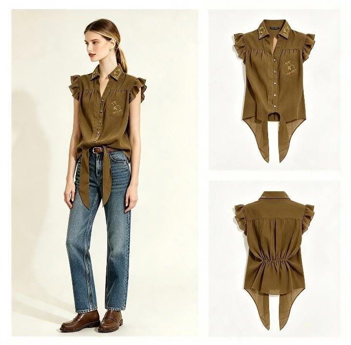 Blusa camisera sin mangas con volantes _0