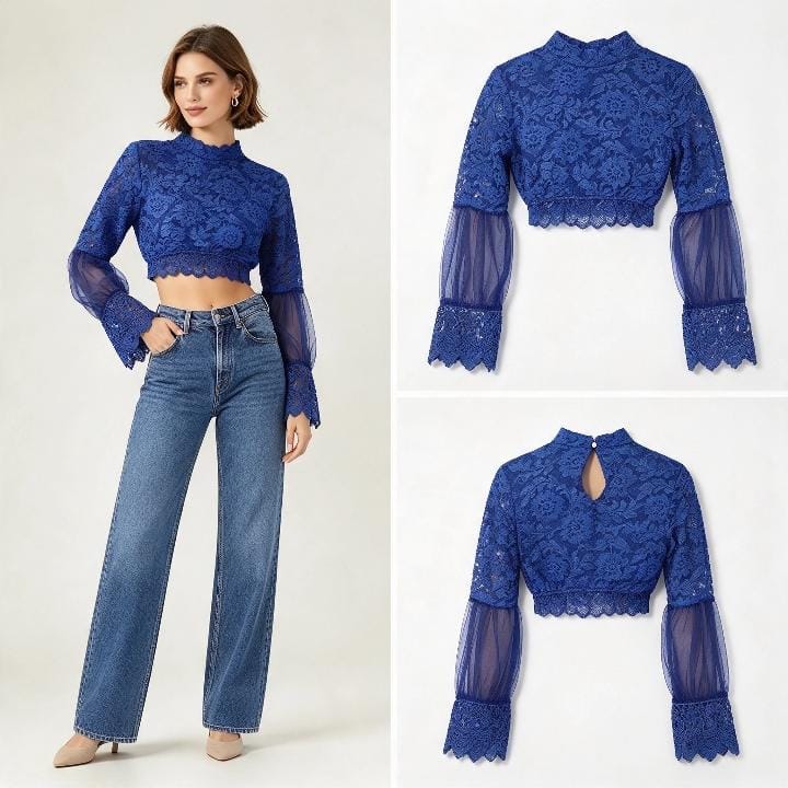 Crop top de cuello alto y manga larga