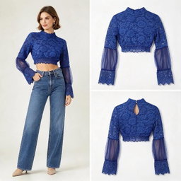 Crop top de cuello alto y manga larga