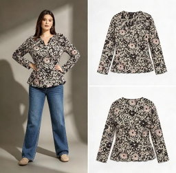 Blusa ajustada peplum de manga larga y cuello en V