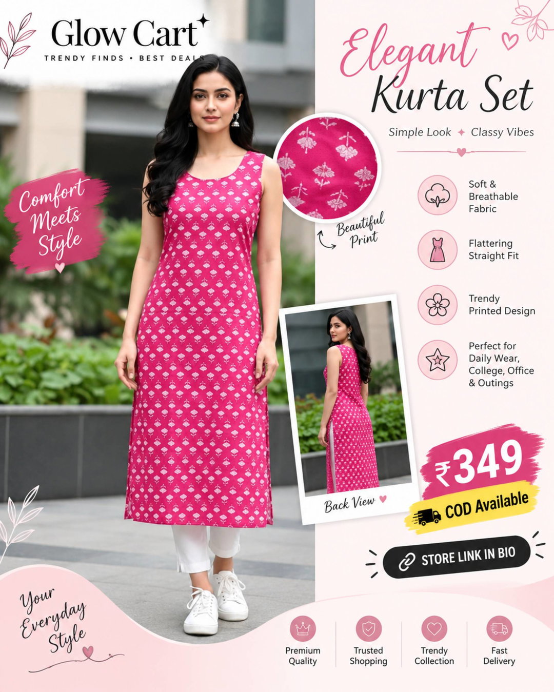 Elegant pink kurta set