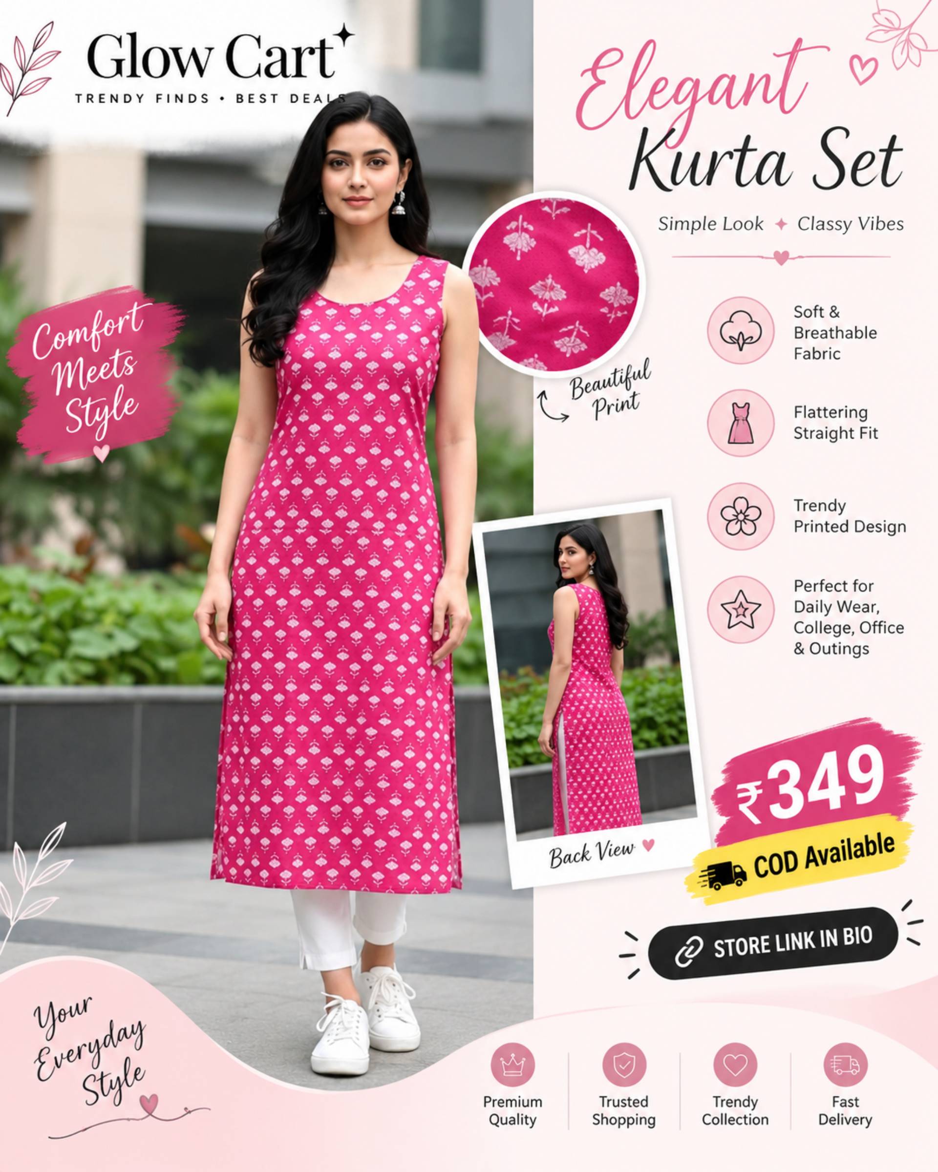 Elegant pink kurta set