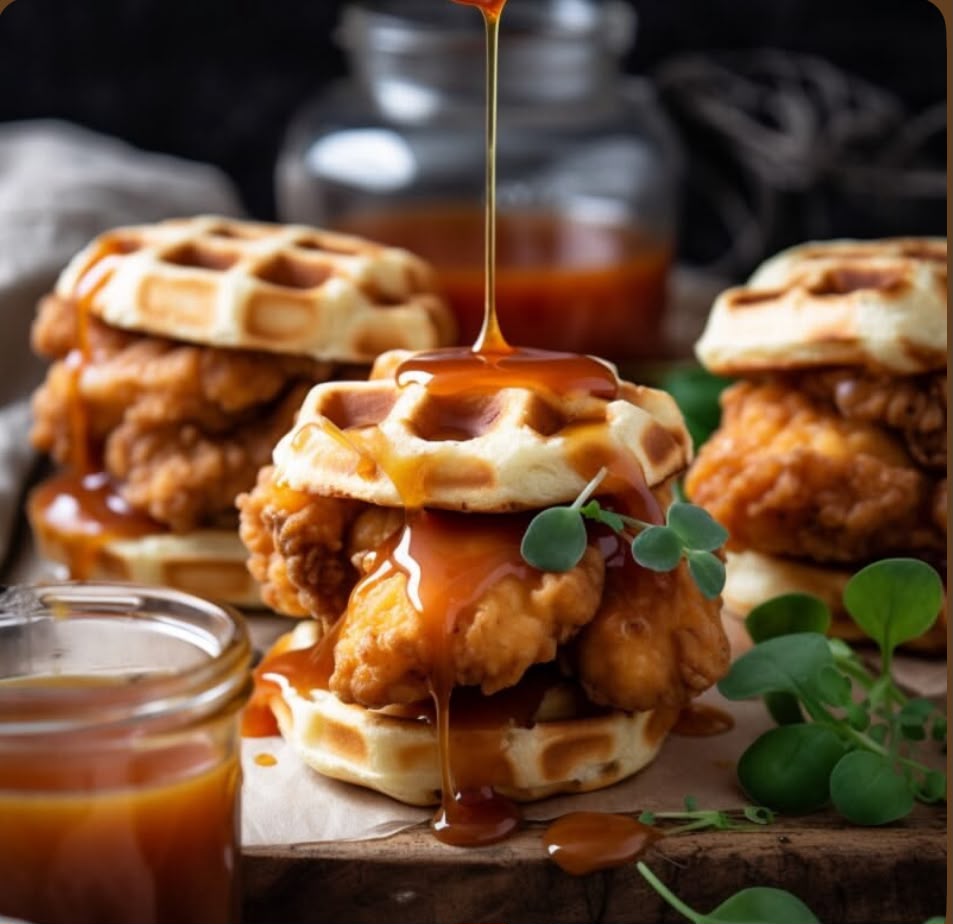 Chicken Waffle with Maple Syrup