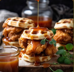 Chicken Waffle with Maple Syrup
