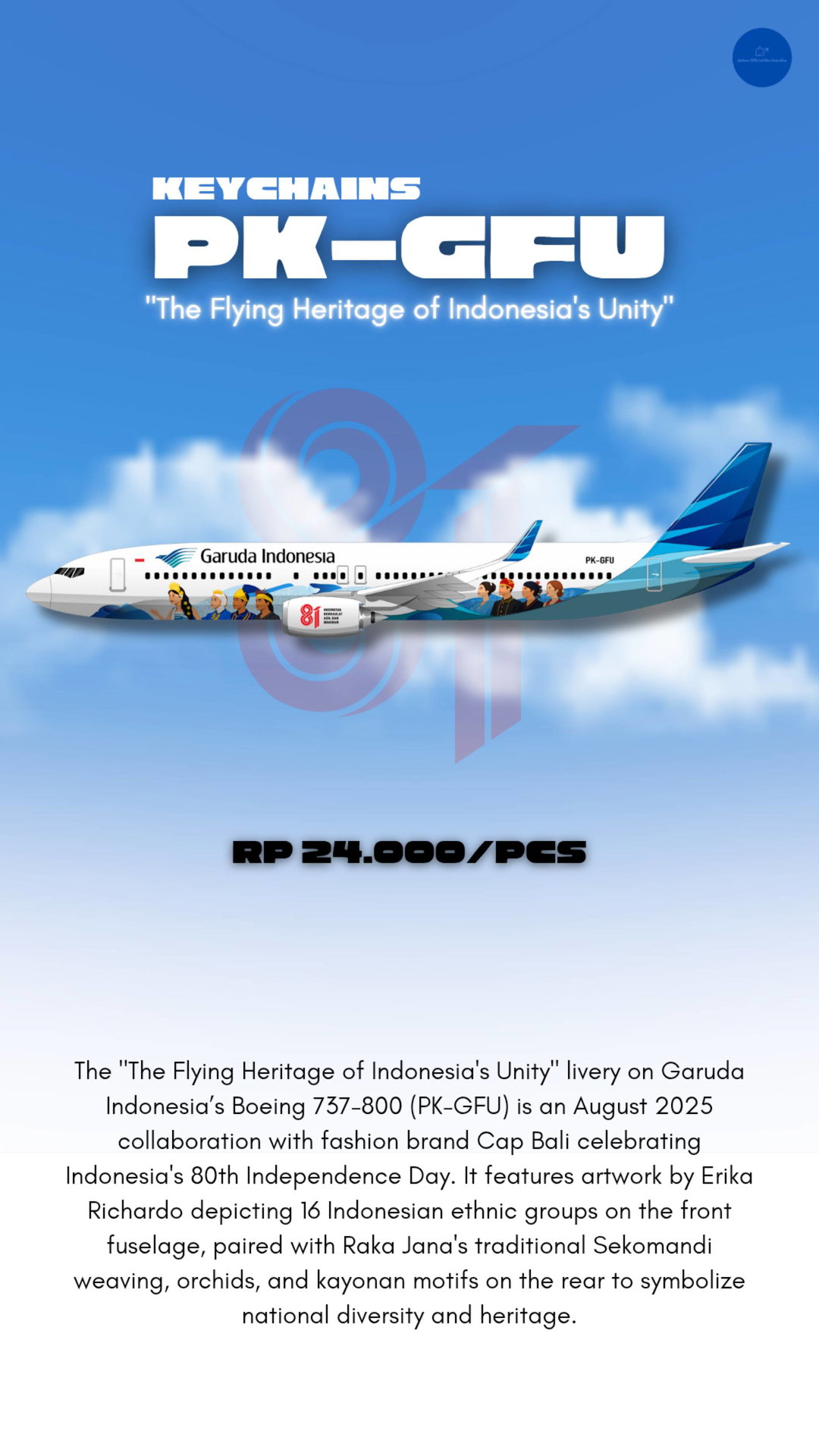 Garuda Indonesia PK-GFU "The Flying Heritage" Keychain