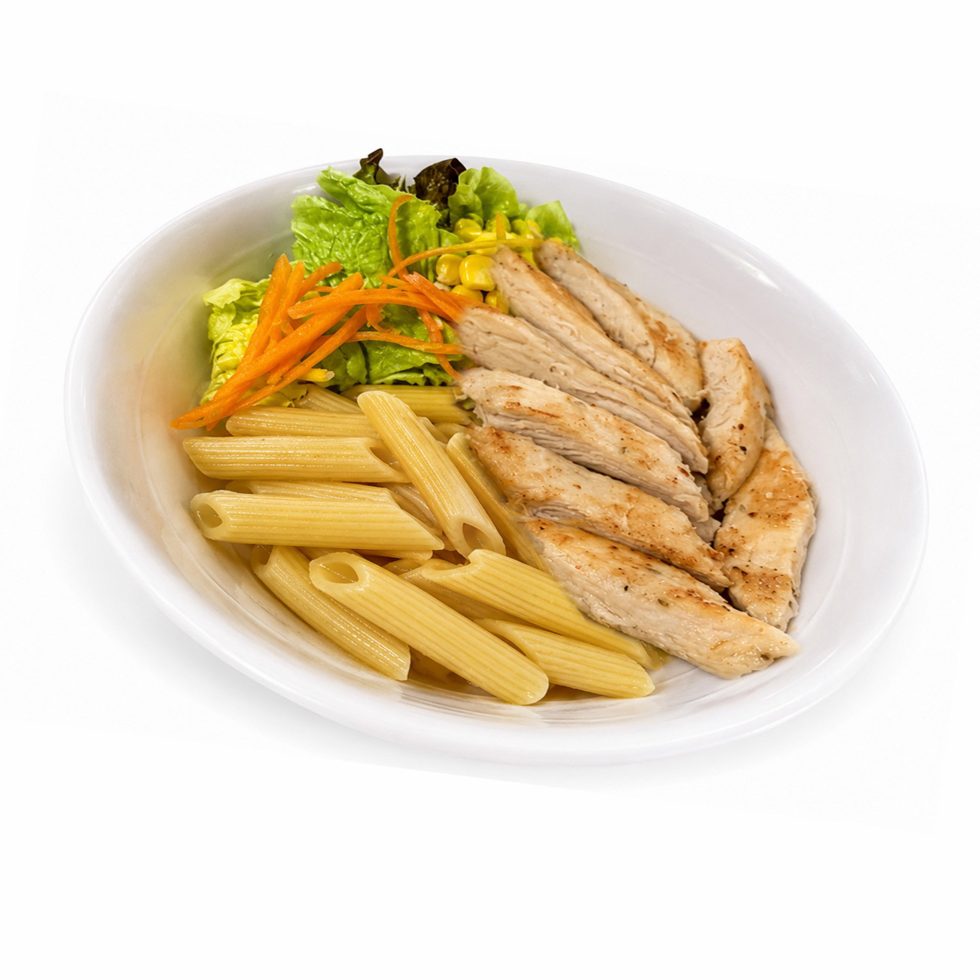 Chicken breast meat pasta bowl_0