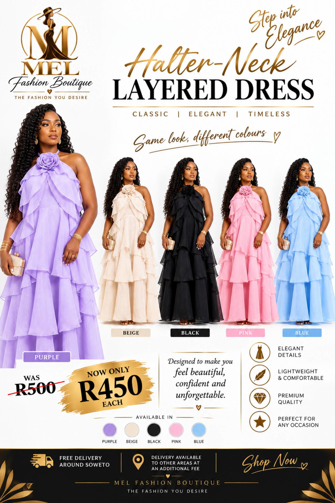 PINK NECK LAYERED MAXI DRESS (S)