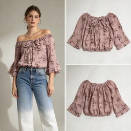 Blusa corta off-shoulder con mangas abullonadas