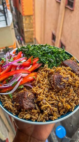 Beef Pilau Chips & Salad
