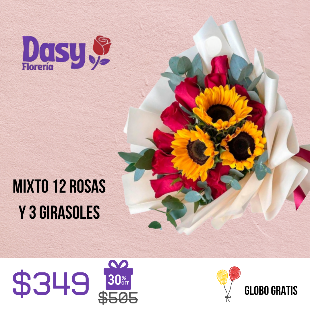 MIXTO 12 ROSAS Y 3 GIRASOLES_0