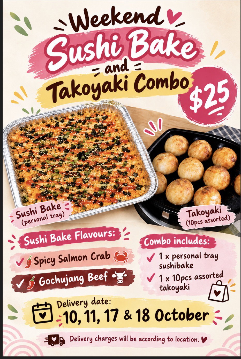 Sushi bake & takoyaki combo