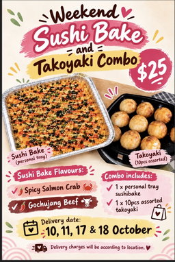 Sushi bake & takoyaki combo