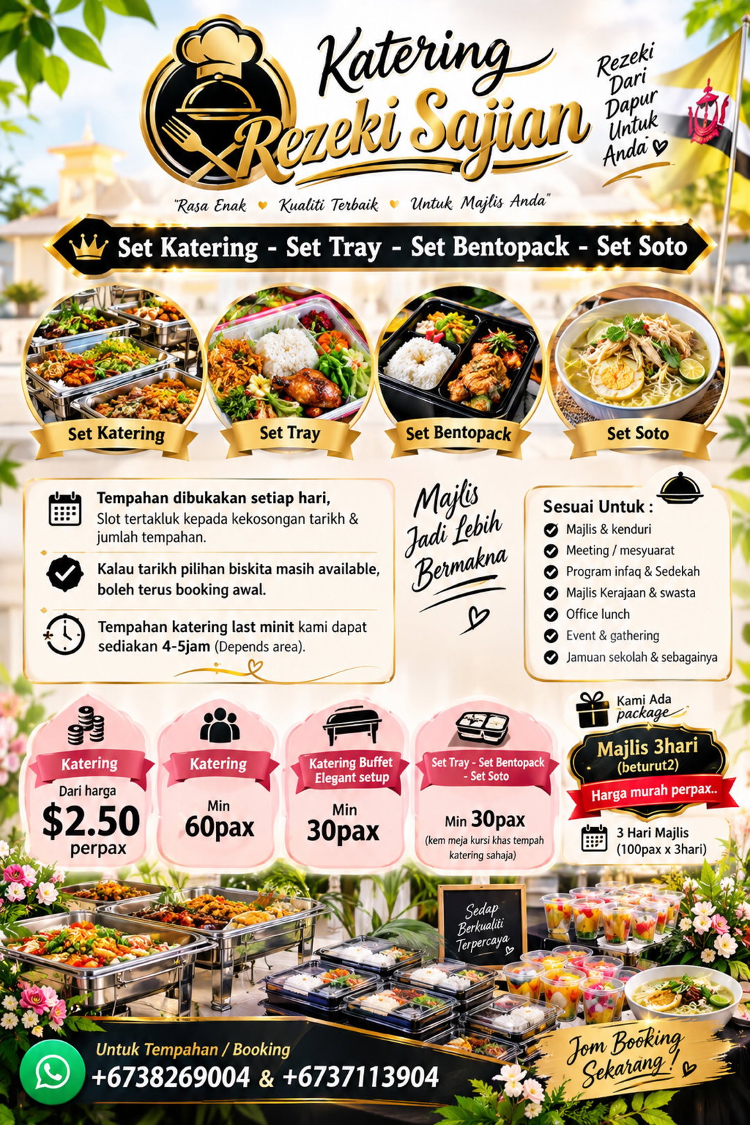 katering min 60pax,Set Tray min 30pax ,Set Bentopack min 30pax , Set Soto min 30pax