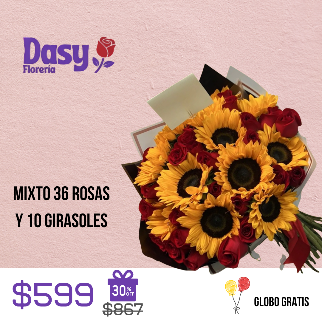 MIXTO 36 ROSAS Y 10 GIRASOLES