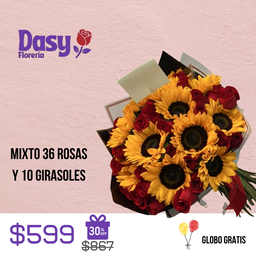 MIXTO 36 ROSAS Y 10 GIRASOLES
