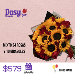 MIXTO 24 ROSAS Y 10 GIRASOLES