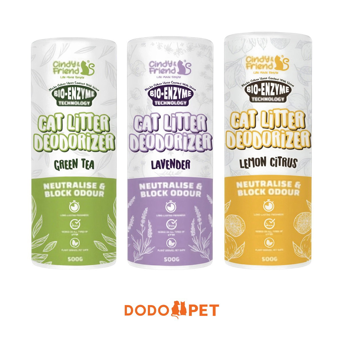 Cindy & Friend Bio-Enzyme Cat Litter Deodorizer 500g – Green Tea, Lavender, Lemon Citrus_0